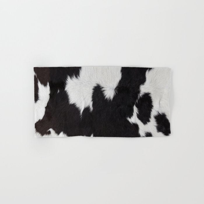 Black Cowhide, Cow Skin Print Pattern, Modern Cowhide Faux Leather Bath Towel Gallery Image 1