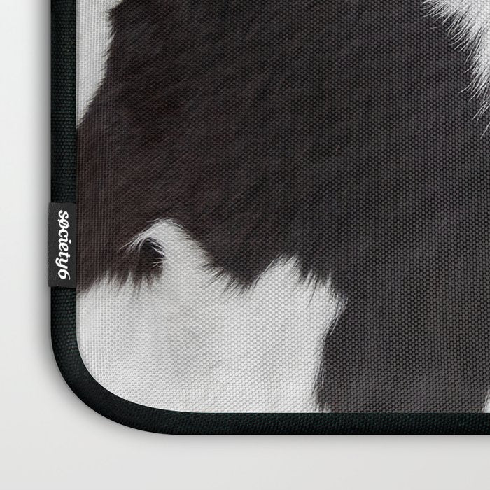 Black Cowhide, Cow Skin Print Pattern, Modern Cowhide Faux Leather Laptop Sleeve Gallery Image 3