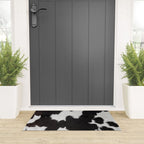 Black Cowhide, Cow Skin Print Pattern, Modern Cowhide Faux Leather Welcome Mat Gallery Image 3