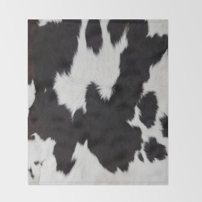 Black Cowhide, Cow Skin Print Pattern, Modern Cowhide Faux Leather Throw Blanket Gallery Image 2