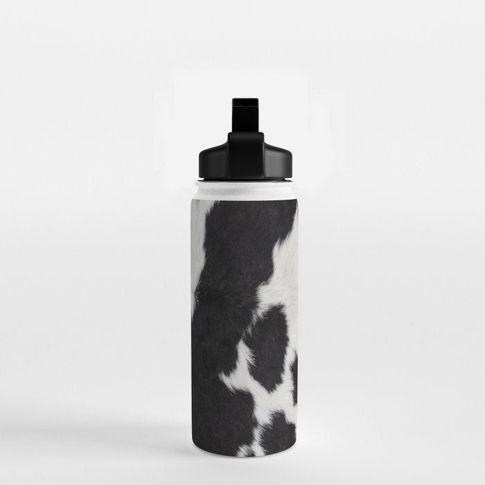 Black Cowhide, Cow Skin Print Pattern, Modern Cowhide Faux Leather Water Bottle Gallery Image 2