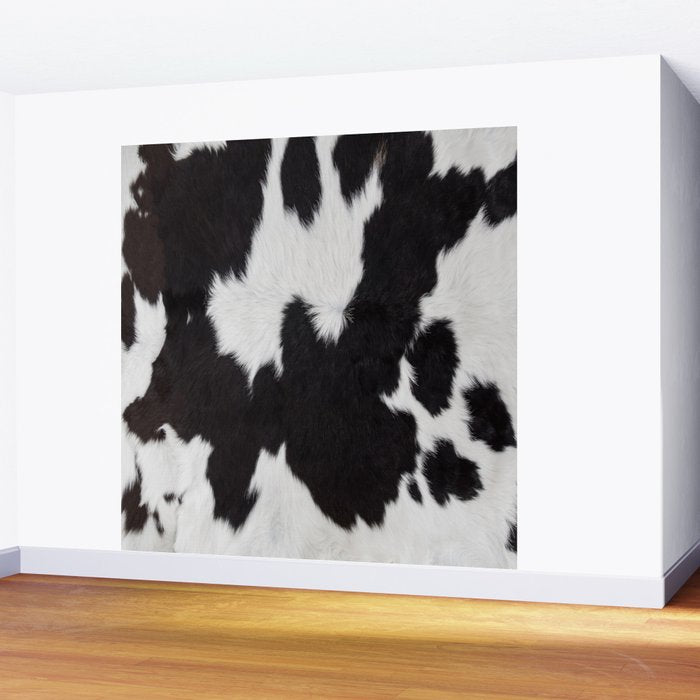 Black Cowhide, Cow Skin Print Pattern, Modern Cowhide Faux Leather Wall Mural Gallery Image 2