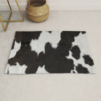 Black Cowhide, Cow Skin Print Pattern, Modern Cowhide Faux Leather Rug Gallery Image 1