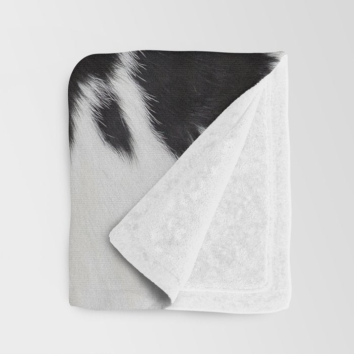 Black Cowhide, Cow Skin Print Pattern, Modern Cowhide Faux Leather Throw Blanket Gallery Image 3