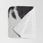 Black Cowhide, Cow Skin Print Pattern, Modern Cowhide Faux Leather Throw Blanket Gallery Image 3
