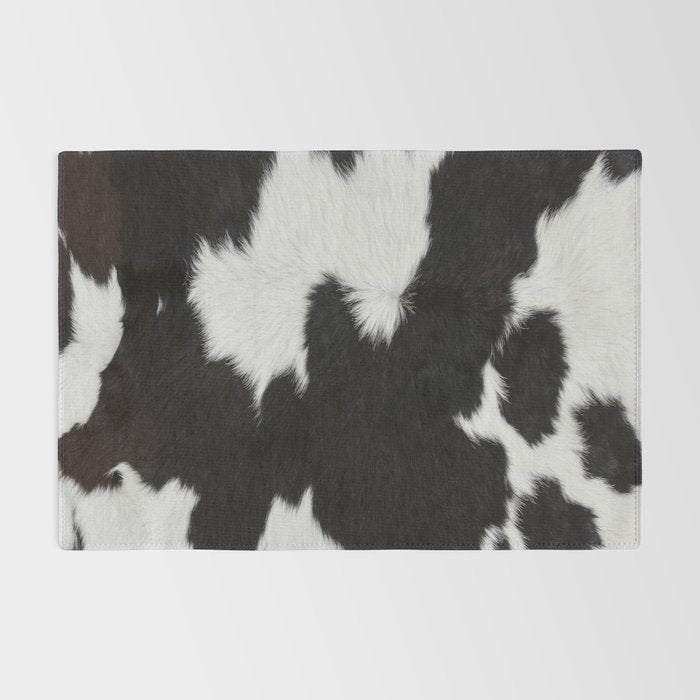 Black Cowhide, Cow Skin Print Pattern, Modern Cowhide Faux Leather Rug Gallery Image 2