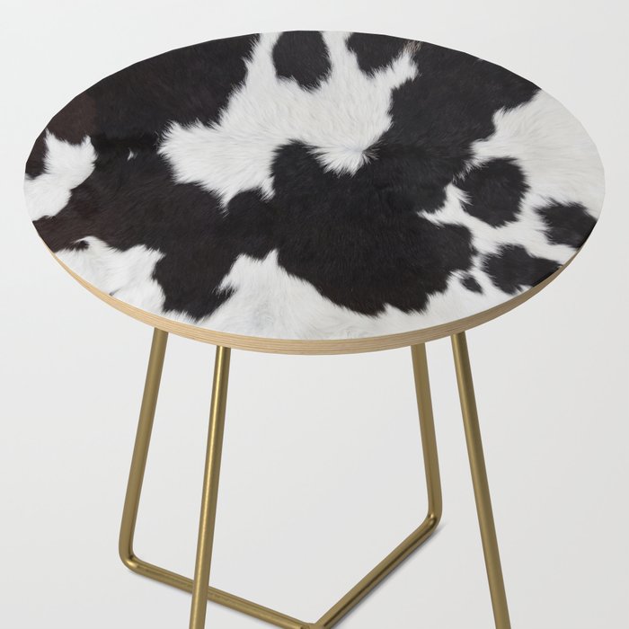 Black Cowhide, Cow Skin Print Pattern, Modern Cowhide Faux Leather Side Table Gallery Image 2