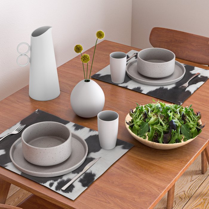 Black Cowhide, Cow Skin Print Pattern, Modern Cowhide Faux Leather Placemat Gallery Image 2