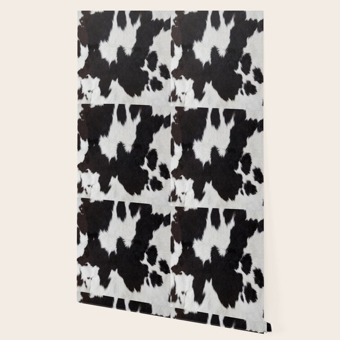 Black Cowhide, Cow Skin Print Pattern, Modern Cowhide Faux Leather Wallpaper Gallery Image 2