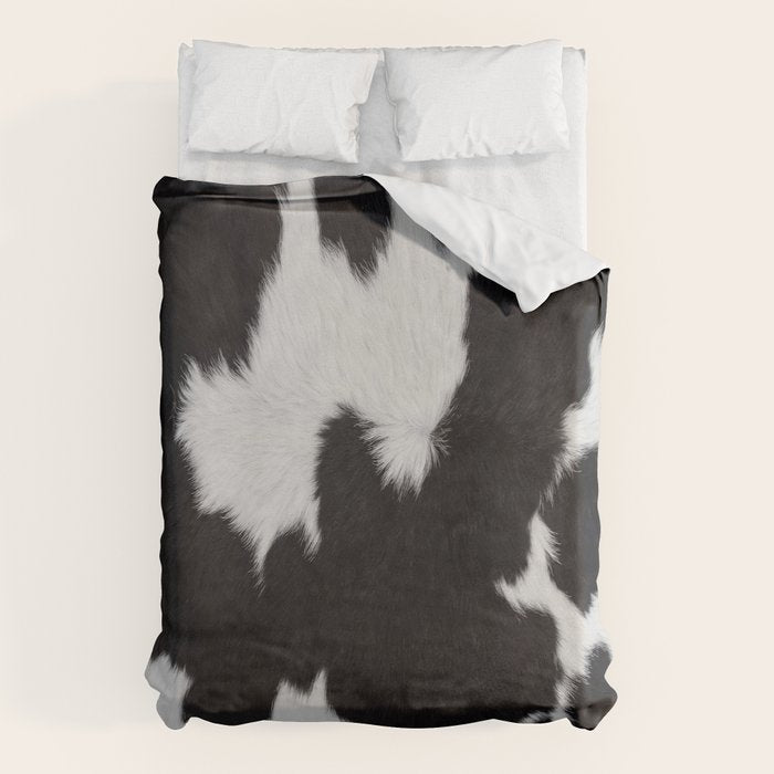 Black Cowhide, Cow Skin Print Pattern, Modern Cowhide Faux Leather Duvet Cover Gallery Image 1