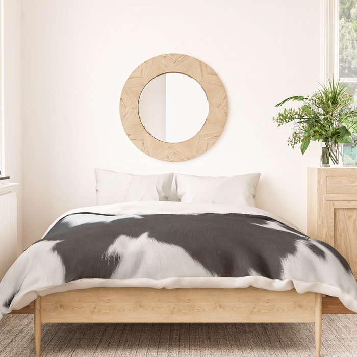 Black Cowhide, Cow Skin Print Pattern, Modern Cowhide Faux Leather Duvet Cover Gallery Image 3