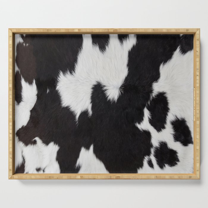 Black Cowhide, Cow Skin Print Pattern, Modern Cowhide Faux Leather Serving Tray Gallery Image 1