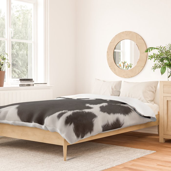 Black Cowhide, Cow Skin Print Pattern, Modern Cowhide Faux Leather Duvet Cover Gallery Image 2