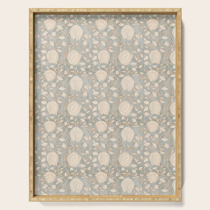 Block Print Lotus Floral - Sage Serving Tray Gallery Image 1