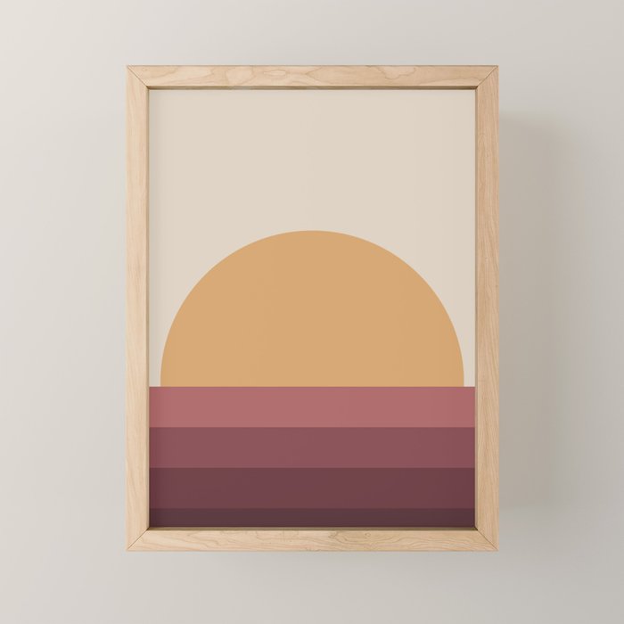 Minimal Retro Sunset Sunrise - Burgundy Ruby Red Mini Art Print Gallery Image 1