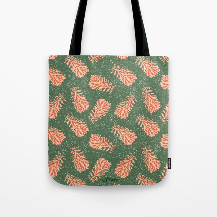 Dancing Pinecones in Sage Green & Red Tote Bag Gallery Image 1