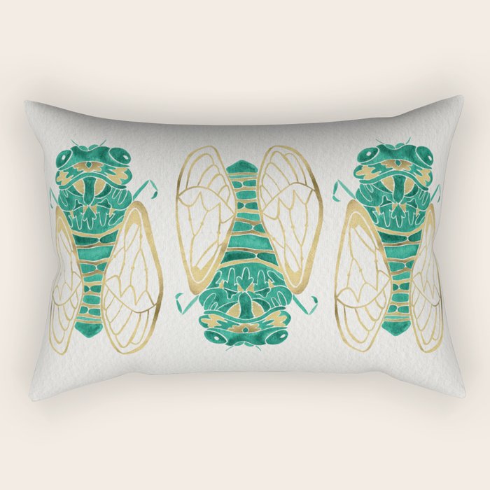 Cicada - Green & Gold Rectangular Pillow Gallery Image 2