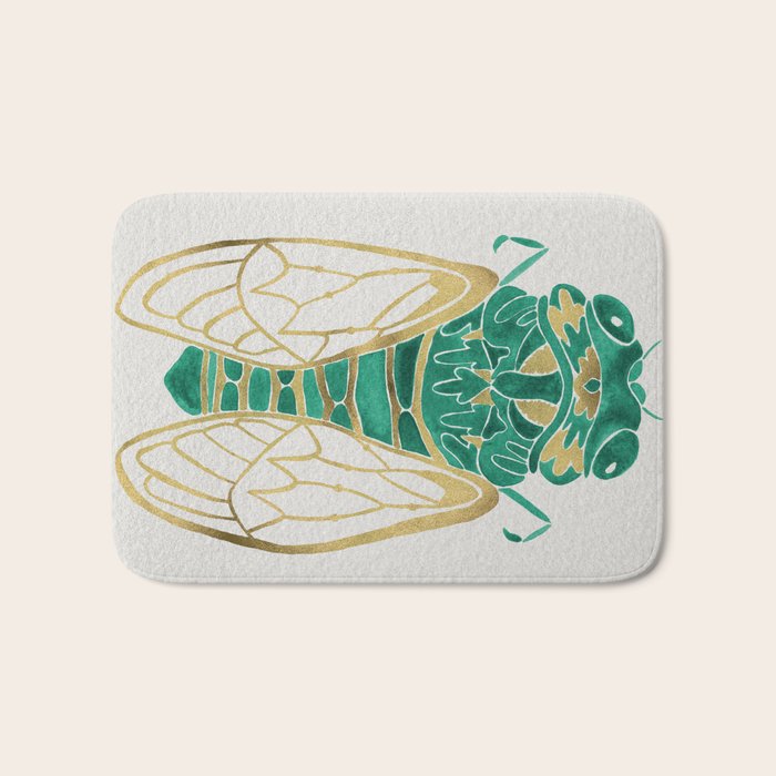 Cicada - Green & Gold Bath Mat Gallery Image 1