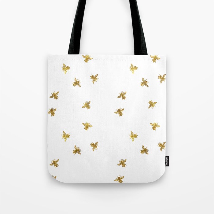 Gold Glitter Bees Pattern Tote Bag Gallery Image 1
