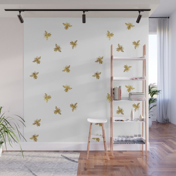 Gold Glitter Bees Pattern Wall Mural Gallery Image 1