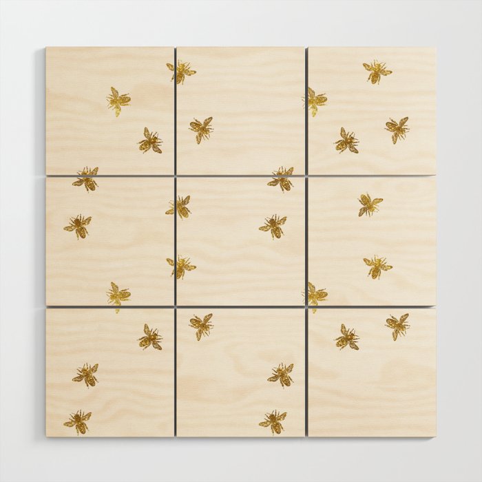 Gold Glitter Bees Pattern Wood Wall Art Gallery Image 1