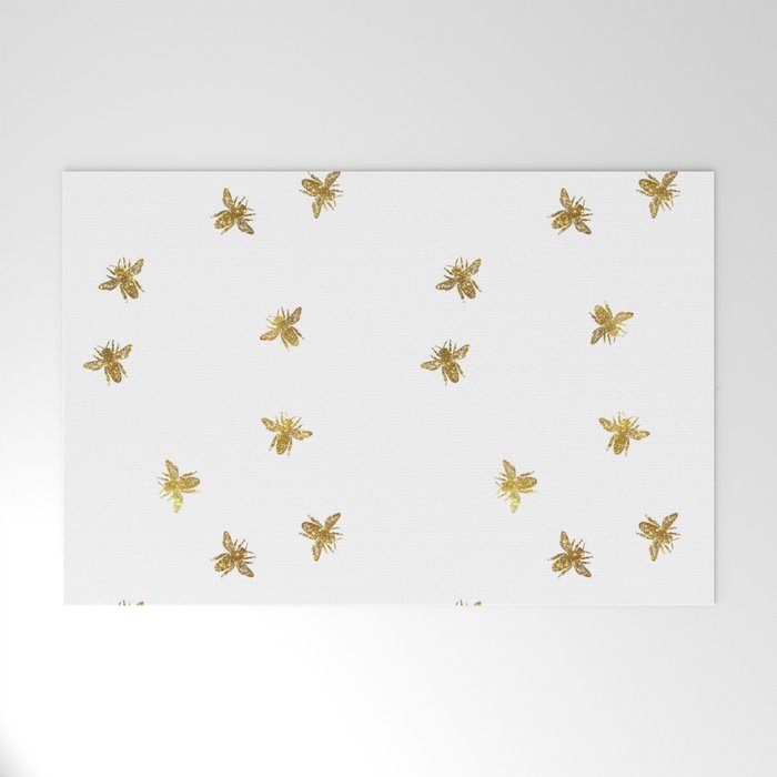 Gold Glitter Bees Pattern Welcome Mat Gallery Image 1