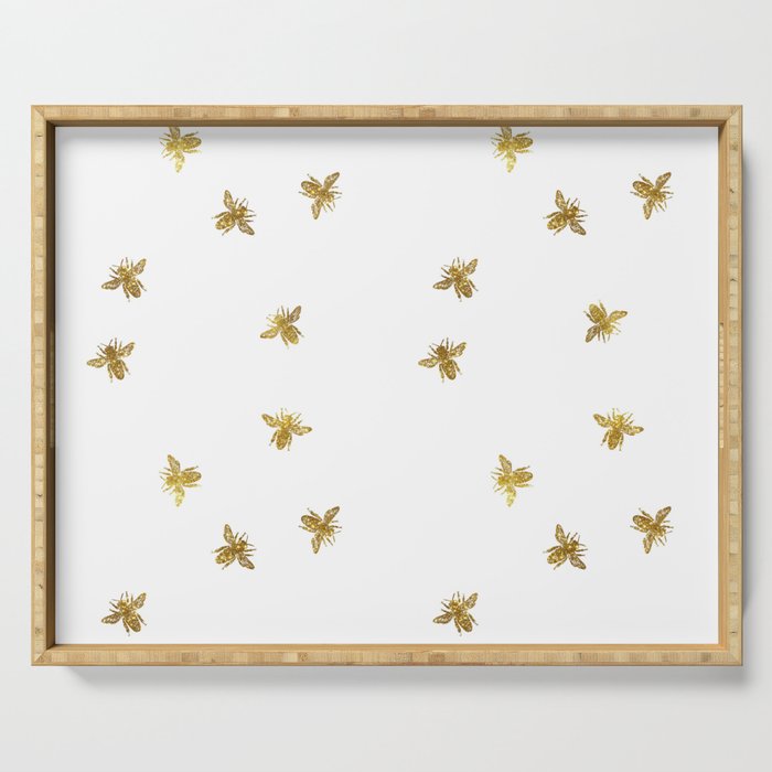 Gold Glitter Bees Pattern Serving Tray