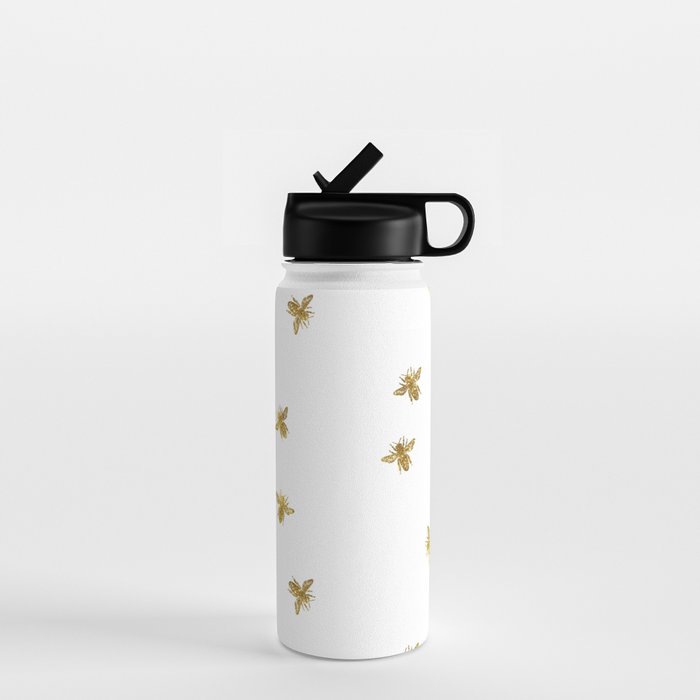 Gold Glitter Bees Pattern Water Bottle Gallery Image 1