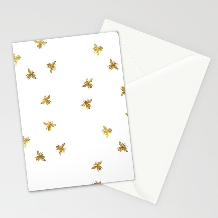 Gold Glitter Bees Pattern Stationery Card Gallery Image 2