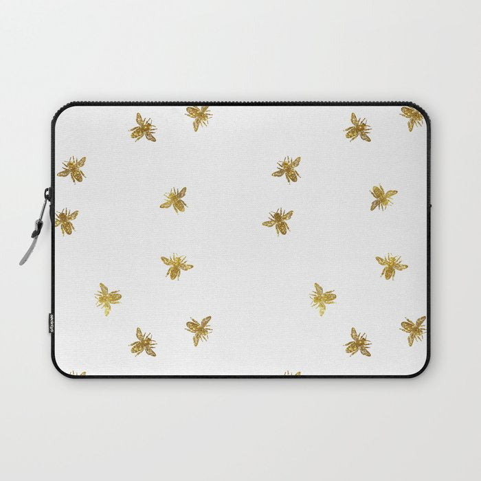 Gold Glitter Bees Pattern Laptop Sleeve Gallery Image 1