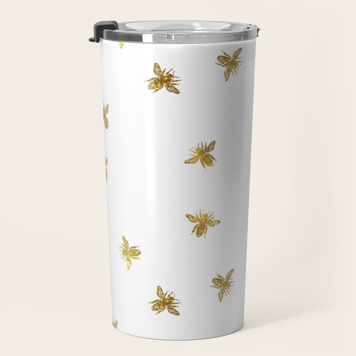 Gold Glitter Bees Pattern Travel Mug Gallery Image 3