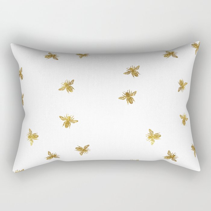 Gold Glitter Bees Pattern Rectangular Pillow Gallery Image 2
