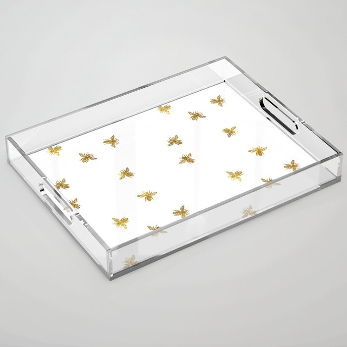 Gold Glitter Bees Pattern Acrylic Tray Gallery Image 1