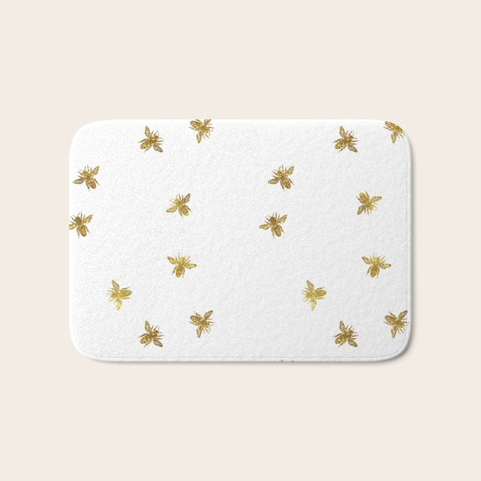 Gold Glitter Bees Pattern Bath Mat Gallery Image 1