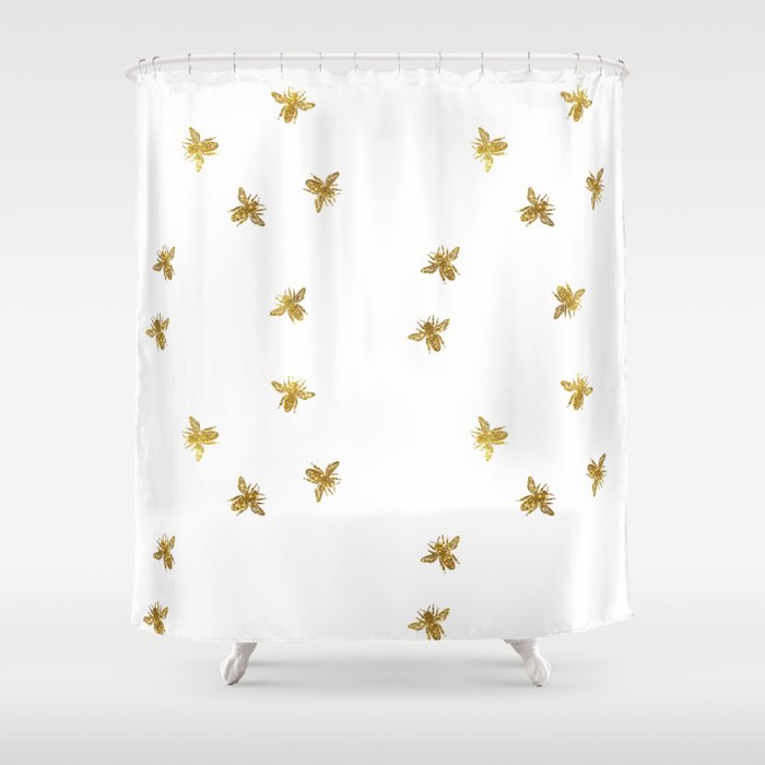 Gold Glitter Bees Pattern Shower Curtain Gallery Image 1