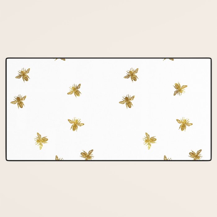 Gold Glitter Bees Pattern Desk Mat Gallery Image 3