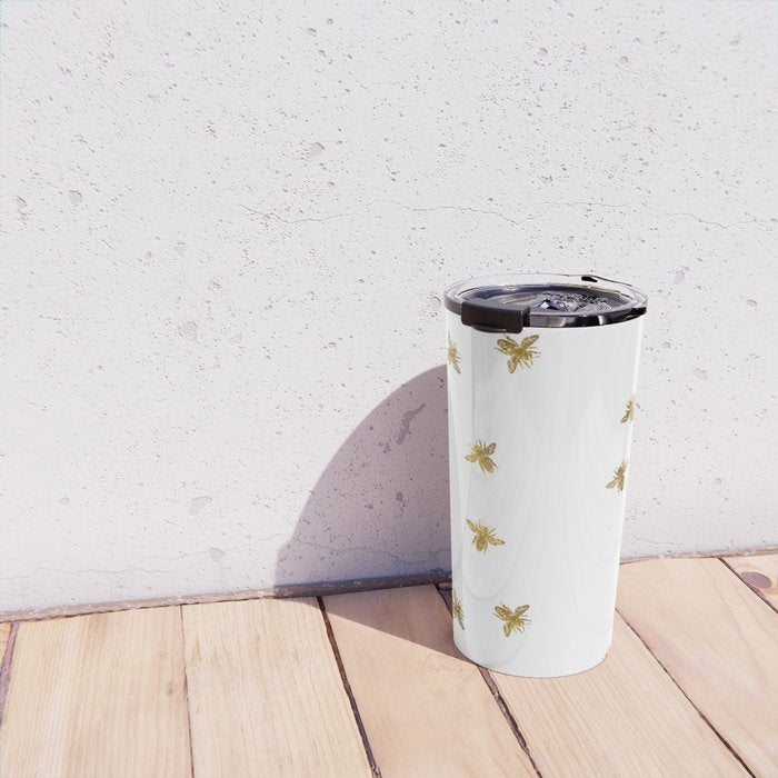 Gold Glitter Bees Pattern Travel Mug Gallery Image 4