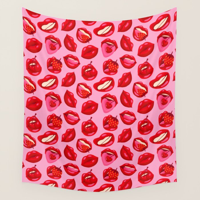 Fruity & Flirty Pattern on Light Pink Wall Tapestry Gallery Image 4