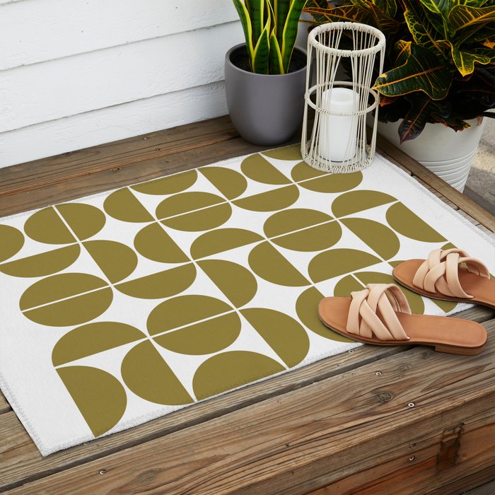 Mid Century Modern Geometric 04 Flat Gold Outdoor Rug Gallery Image 2