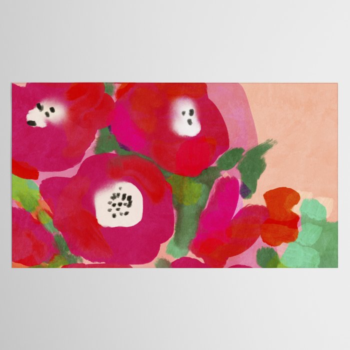 Red Pink Abstract Minimal Floral Tablecloth Gallery Image 2