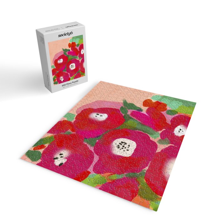 Red Pink Abstract Minimal Floral Jigsaw Puzzle Gallery Image 2