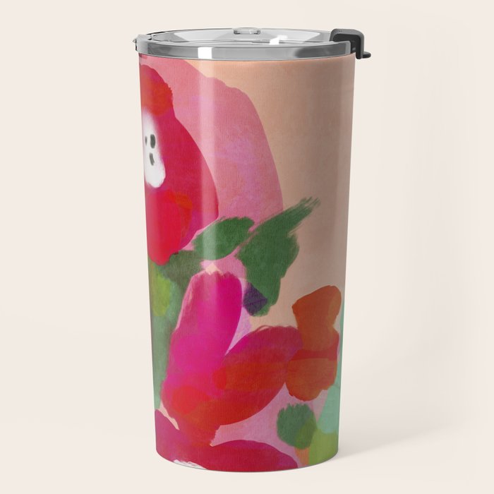 Red Pink Abstract Minimal Floral Travel Mug Gallery Image 2