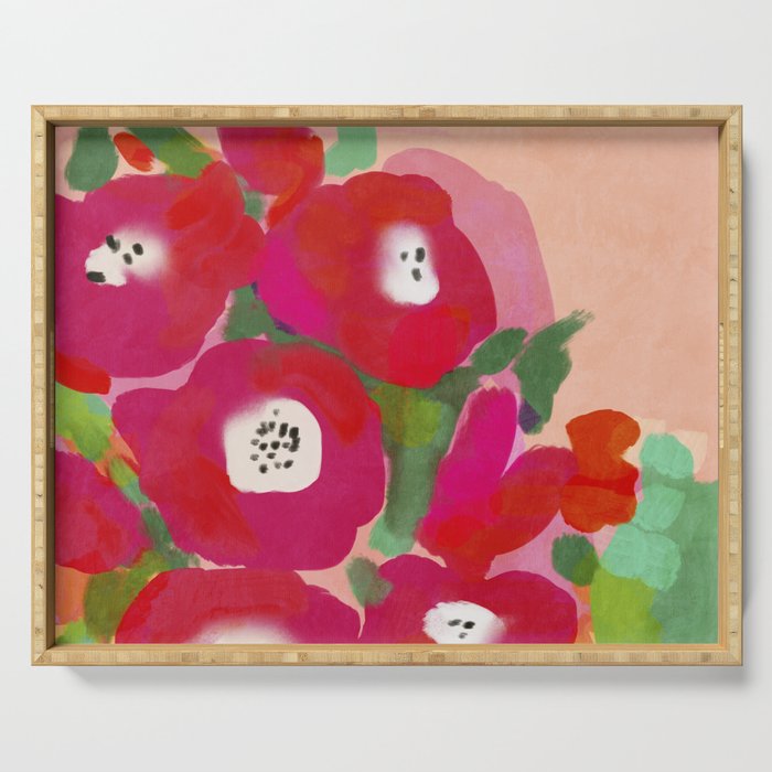 Red Pink Abstract Minimal Floral Serving Tray Gallery Image 1