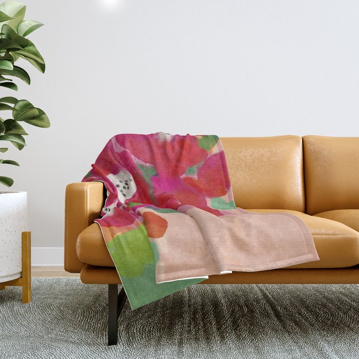 Red Pink Abstract Minimal Floral Throw Blanket Gallery Image 1