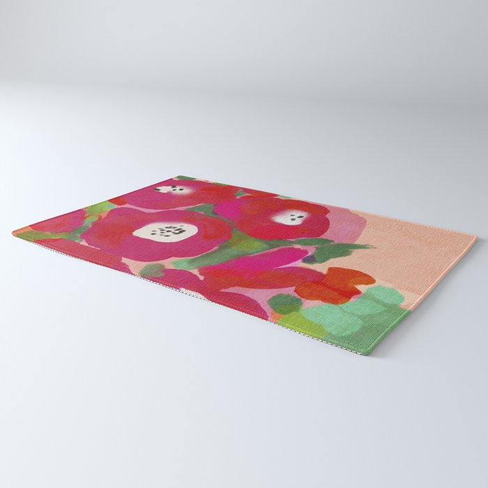 Red Pink Abstract Minimal Floral Rug Gallery Image 3