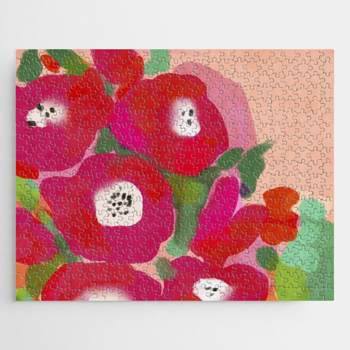 Red Pink Abstract Minimal Floral Jigsaw Puzzle Gallery Image 1