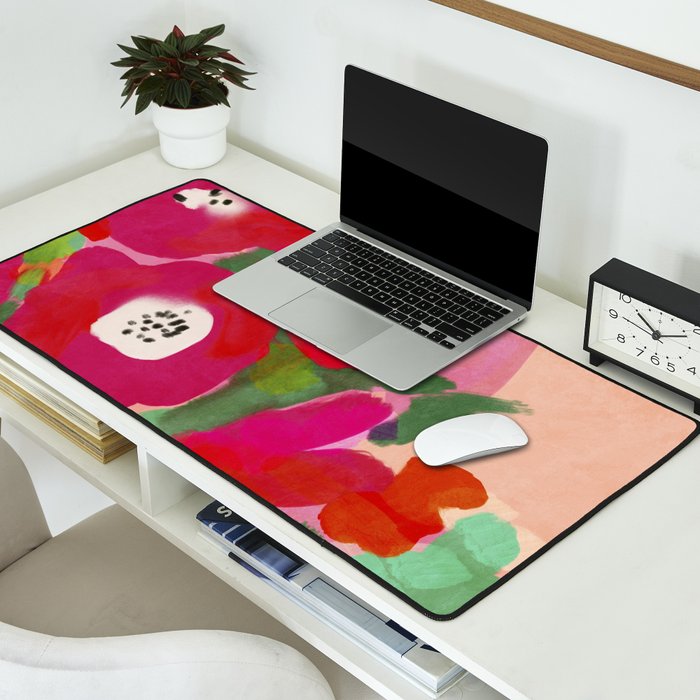 Red Pink Abstract Minimal Floral Desk Mat Gallery Image 2
