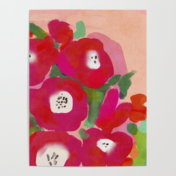 Red Pink Abstract Minimal Floral Poster Gallery Image 1