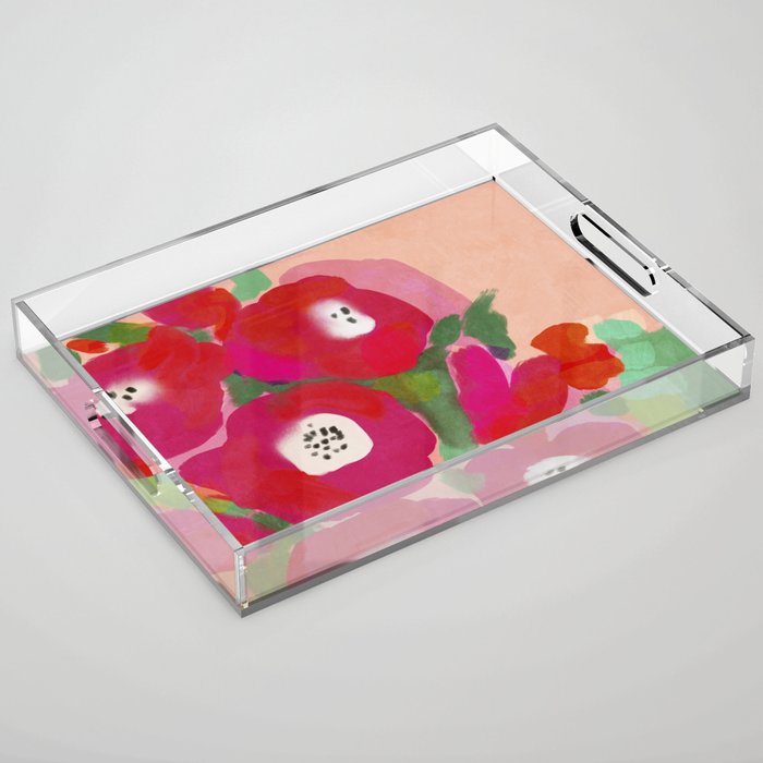 Red Pink Abstract Minimal Floral Acrylic Tray Gallery Image 1