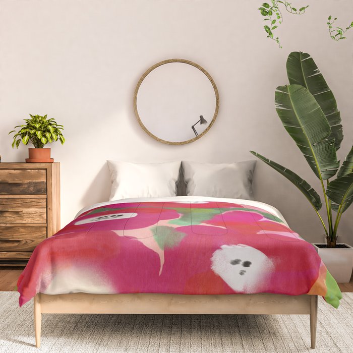 Red Pink Abstract Minimal Floral Comforter Gallery Image 3